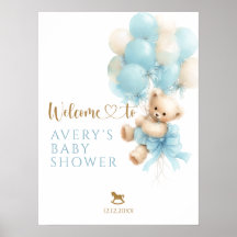 Teddy Bear Blue Balloon Bow Baby Boy Shower
