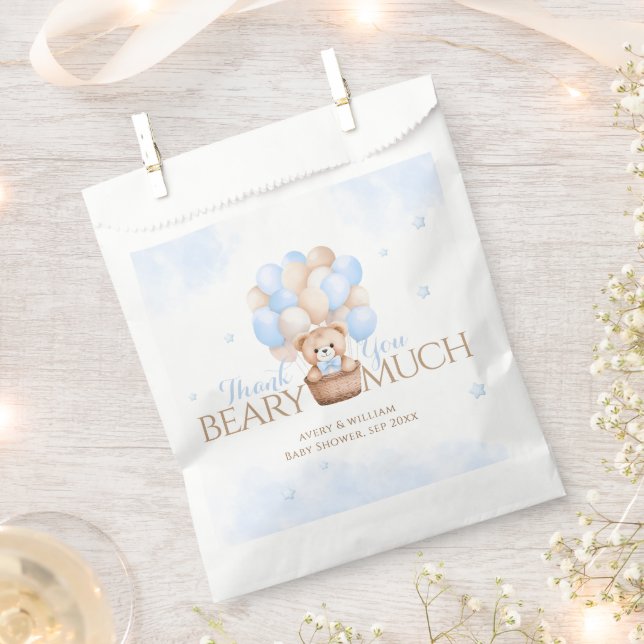 Teddy Bear Blue Balloon Boy Baby Shower  Favour Bag (Clipped)