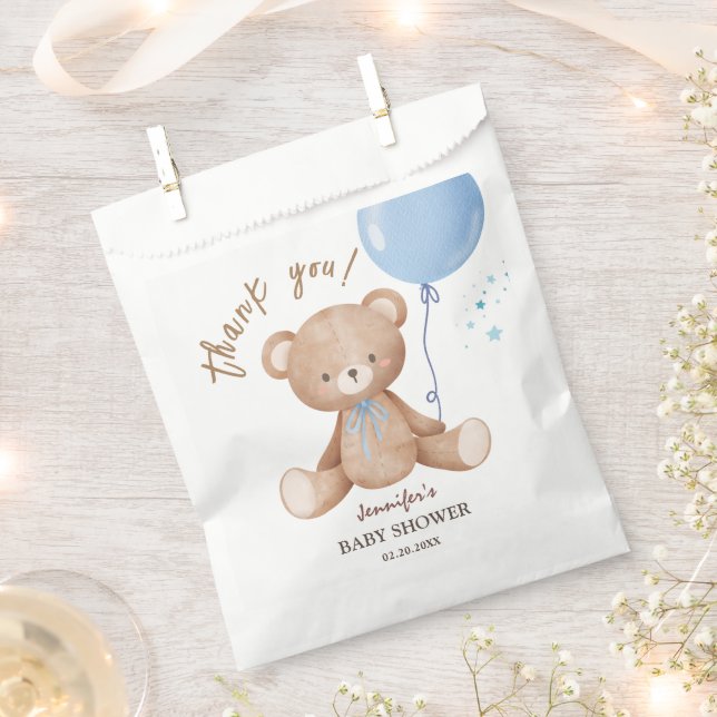 Teddy Bear Blue Balloon Boy Baby Shower  Favour Bag (Clipped)