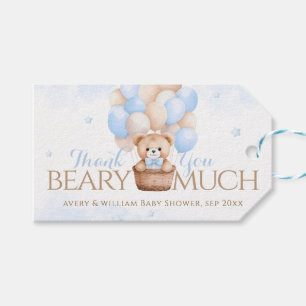 Teddy Bear Blue Balloon Boy Baby Shower  Gift Tags