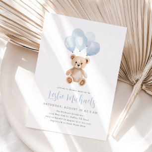 Teddy Bear Blue Balloon Boy Baby shower Invitation