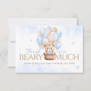 Teddy Bear Blue Balloon Boy Baby Shower  Thank You Card