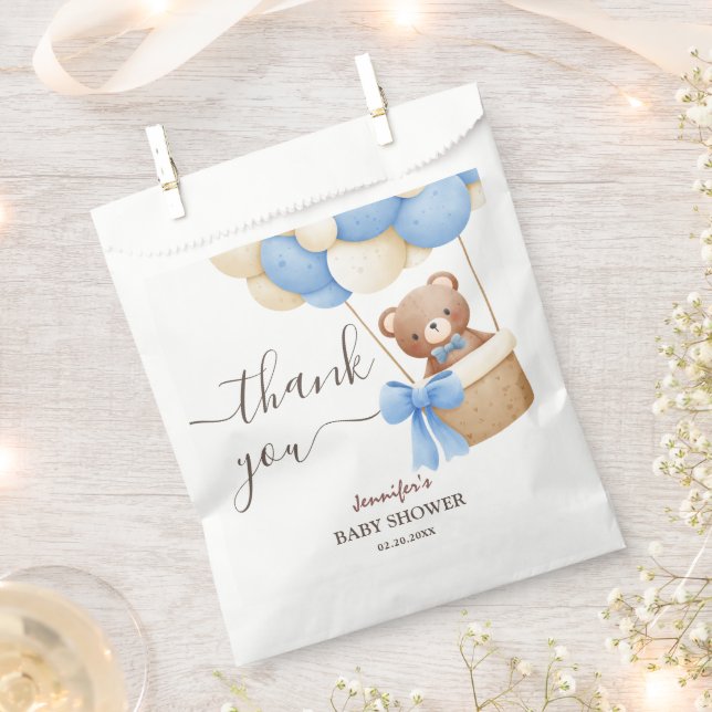 Teddy Bear Blue Balloon Cute Boy Baby Shower  Favour Bag (Clipped)