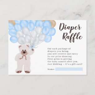 Teddy bear blue balloon diaper raffle shower enclosure card