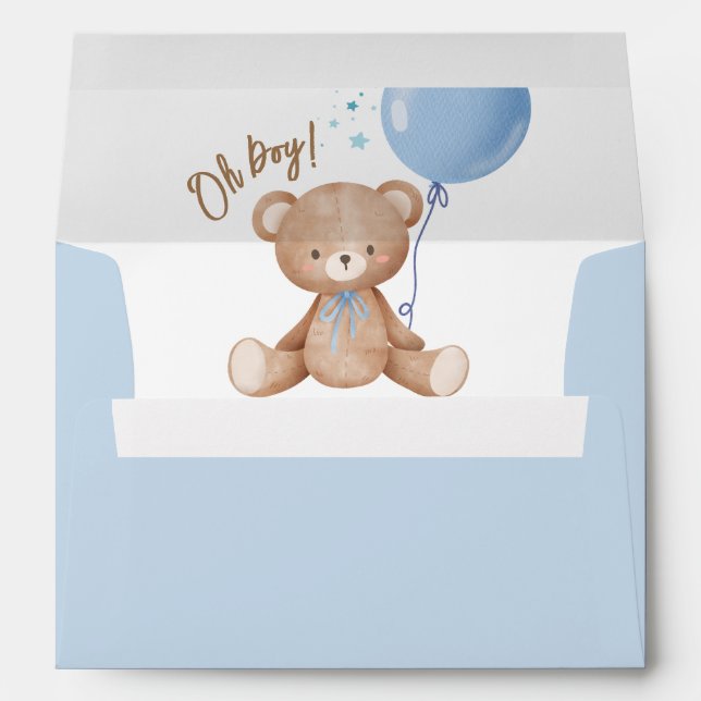 Teddy Bear Blue Balloon Oh Boy  Baby Shower  Envelope (Back (Bottom))