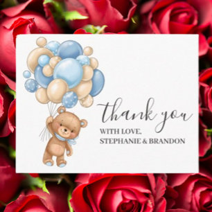 Teddy Bear BLUE Balloon Thank You  Card