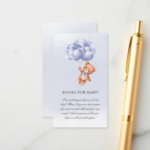 Teddy Bear Blue Balloon Watercolor Boy Baby Shower Enclosure Card