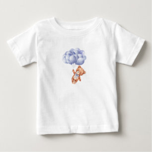 Teddy Bear Blue Balloon Watercolor Boy Baby Shower T-Shirt