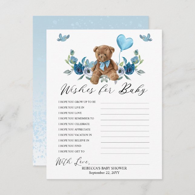 Teddy Bear Blue Balloon Wishes for Baby Game  (Front/Back)
