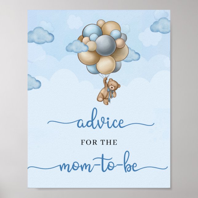 Teddy bear blue balloons Advice for the mom-to-be Poster (Front)