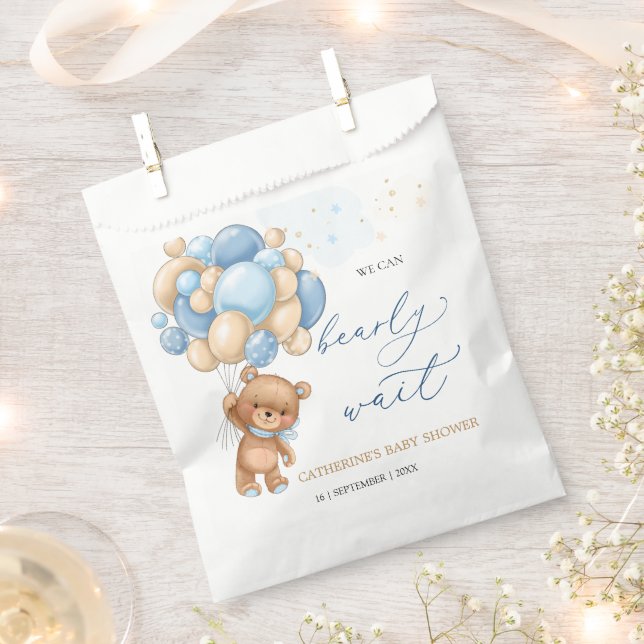 Teddy Bear Blue Balloons Baby Shower  Favour Bag (Clipped)