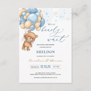 Teddy Bear Blue Balloons Baby Shower Invitation