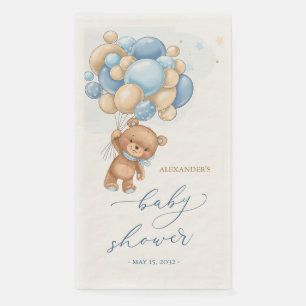 Teddy Bear Blue Balloons Baby Shower Napkin