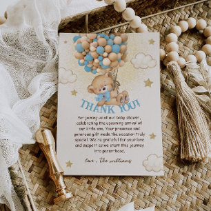 Teddy Bear Blue Balloons Baby Shower Thank You Card