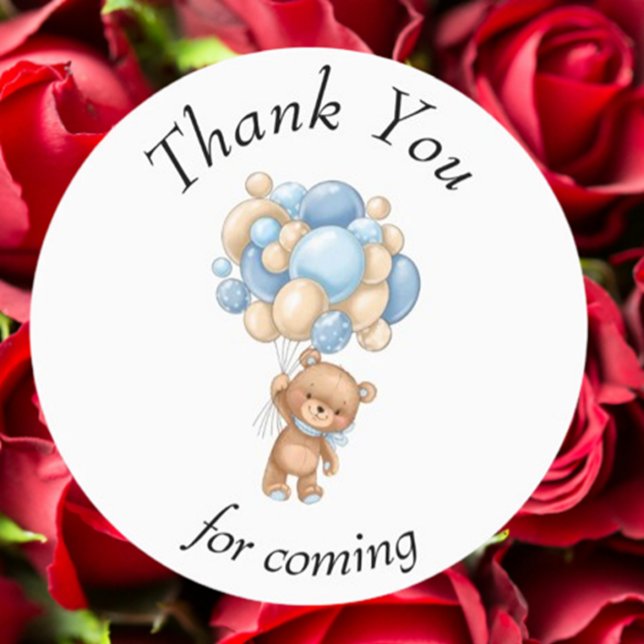 Teddy Bear Blue Balloons Baby Shower Thank You Lab (Show your gratitude with Teddy Bear Blue Balloons baby shower thank you labels)