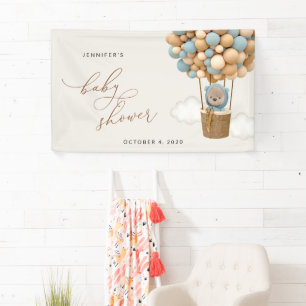Teddy Bear, Blue Balloons, Baby Shower Welcome Banner
