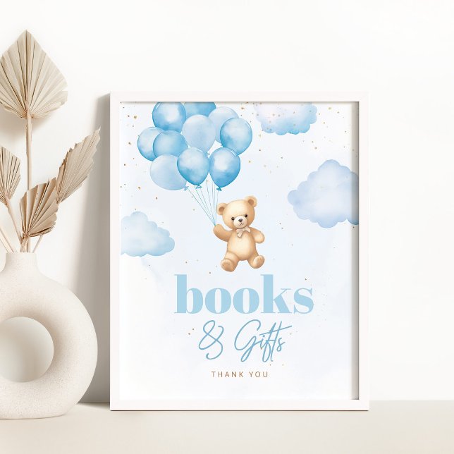 Teddy bear blue balloons Books and Gifts Poster (Creator Uploaded)