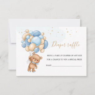 Teddy Bear Blue Balloons Diaper Raffle Invitation