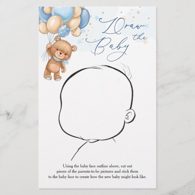 Teddy Bear Blue Balloons Draw the Baby Game (Front)