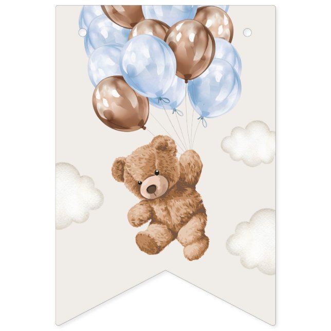 Teddy Bear, Blue Balloons, First Birthday Bunting (First Flag)