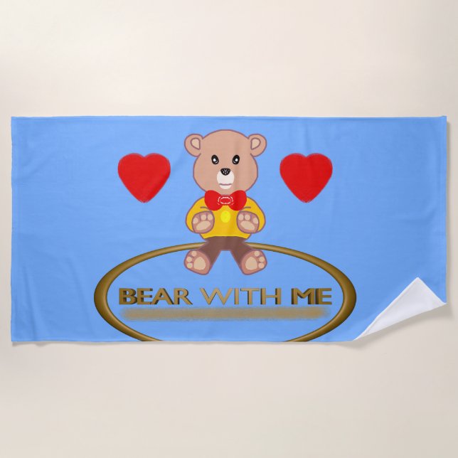 Teddy Bear Blue Beach Towel (Front)
