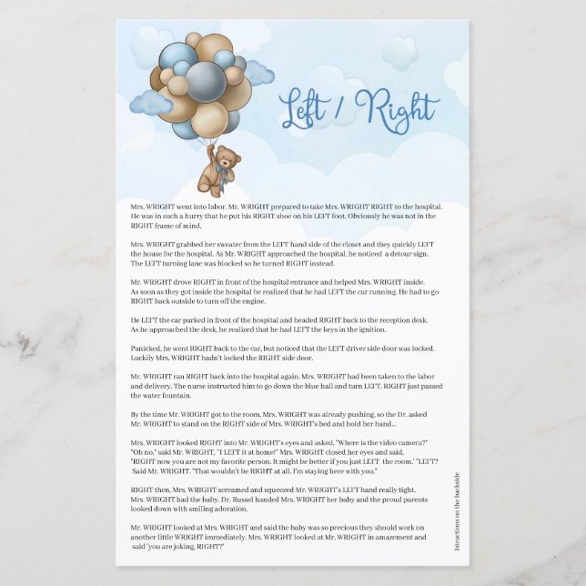 Teddy bear blue beige brown balloons Left Right (Front)