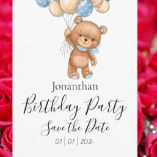 Teddy Bear Blue Birthday Party Save the Date Postcard