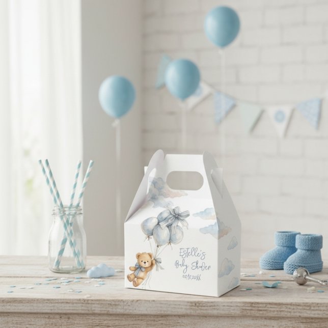  Teddy Bear Blue Bow Balloons Clouds Baby Boy Favour Box (Creator Uploaded)