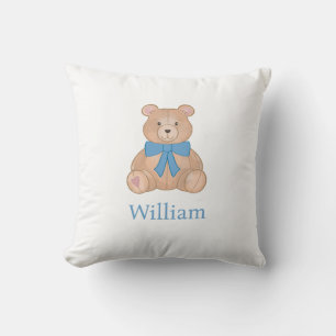 Teddy Bear Blue Bow Nursery Cushion