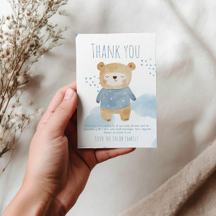 Teddy Bear blue boy Baby Shower Cute thank you  Card