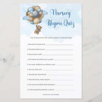 Teddy bear blue brown balloons Nursery Rhyme Quiz