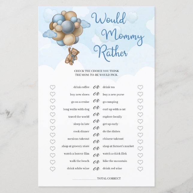 Teddy bear blue brown balloons Would Mummy Rather (Front)