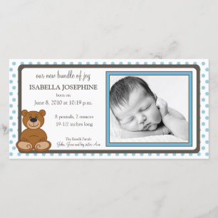 Teddy Bear Blue Customised Birth Announcement