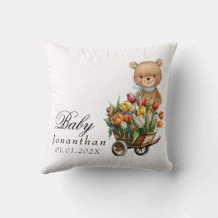 Teddy Bear Blue Floral Rustic Cushion