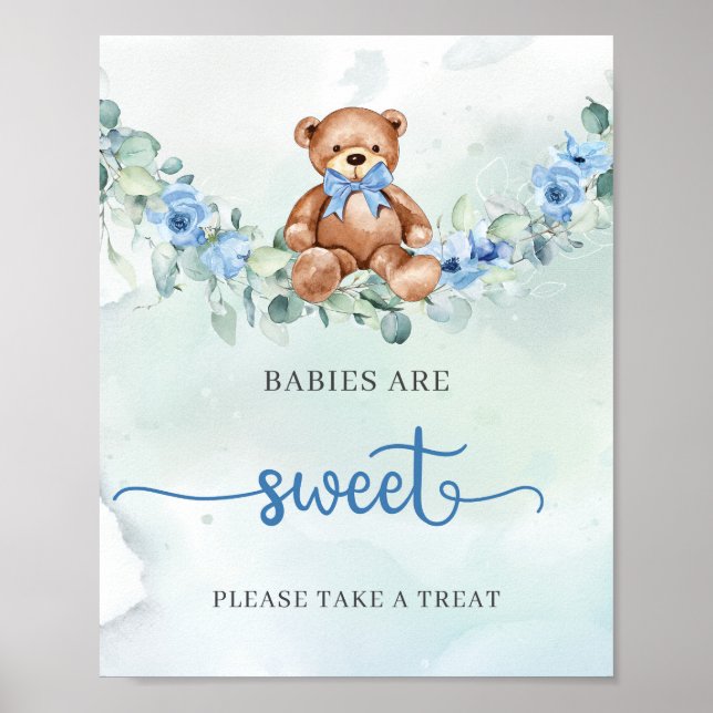 Teddy bear blue floral sage green babies are sweet poster (Front)