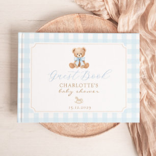 Teddy Bear Blue Ginghma Baby Shower Guest Book
