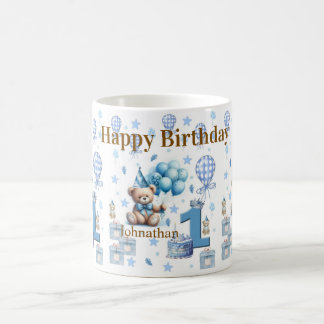 Teddy Bear Blue Happy 1st. Birthday Ceramic Mug