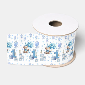 Teddy Bear Blue Happy 1st. Birthday Ribbon Grosgrain Ribbon