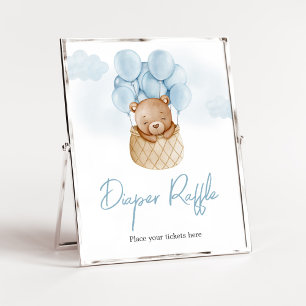Teddy Bear Blue Hot Air Balloon Baby Diaper Raffle Poster