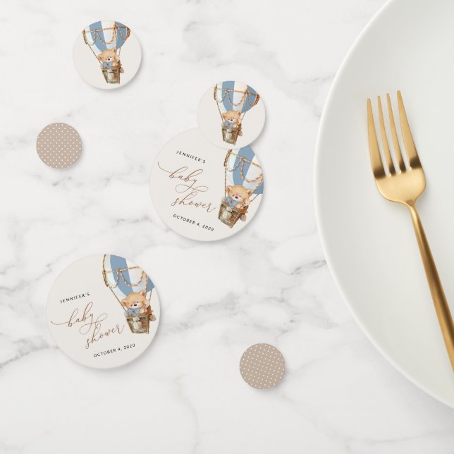 Teddy Bear, Blue Hot Air Balloon, Baby Shower Confetti (Group)