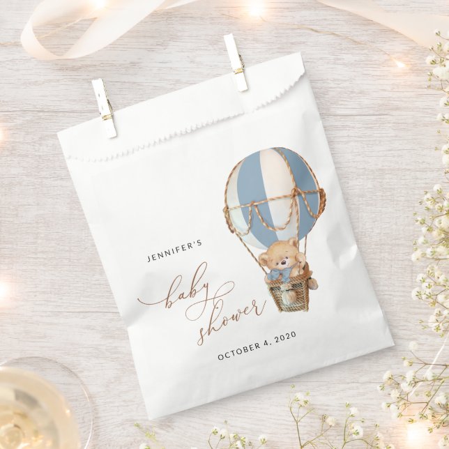 Teddy Bear, Blue Hot Air Balloon, Baby Shower Favour Bag (Clipped)