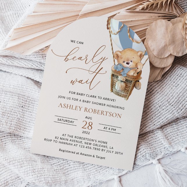 Teddy Bear, Blue Hot Air Balloon, Baby Shower Invitation (Creator Uploaded)