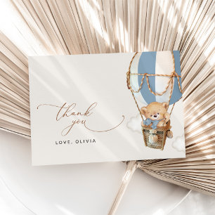 Teddy Bear, Blue Hot Air Balloon, Baby Shower Thank You Card