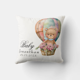 Teddy Bear Blue Hot Air Balloon Baby Throw Pillow