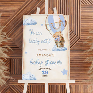 Teddy Bear Blue Hot Air Balloon & Clouds Welcome Poster