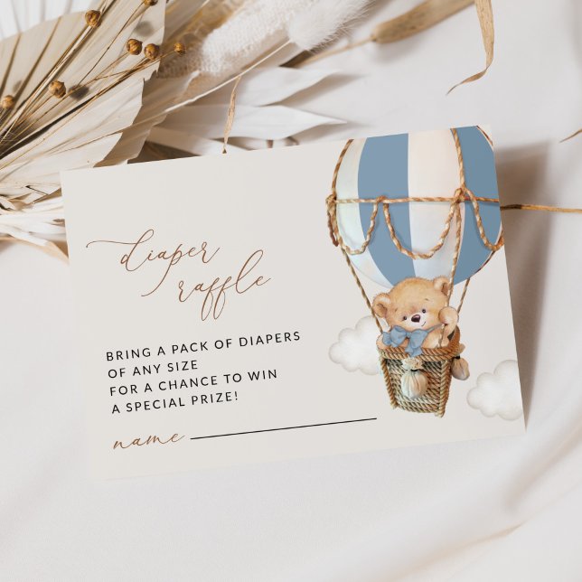 Teddy Bear, Blue Hot Air Balloon, Diaper Raffle Enclosure Card (Creator Uploaded)