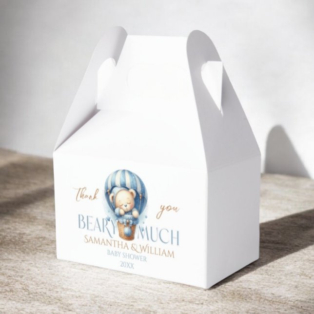 Teddy Bear Blue Hot Air Balloon Favour Box (Creator Uploaded)