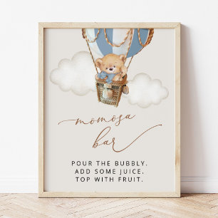 Teddy Bear, Blue Hot Air Balloon, Momosa Bar Poster