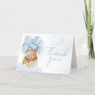 Teddy Bear Blue Hot Air Balloon Thank You Card