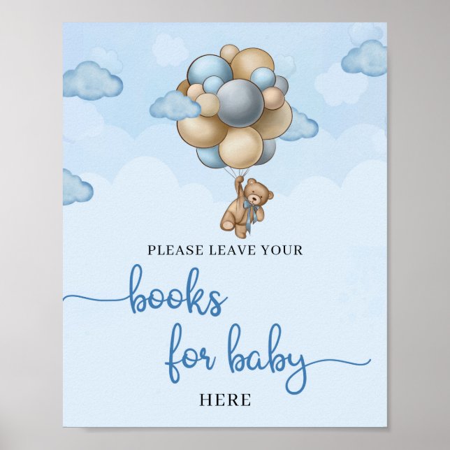 Teddy bear blue ivory balloons books for baby poster (Front)